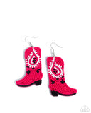 Western Webbing - Pink Earrings - Paparazzi Accessories Earrings Bedazzle Me Pretty Mobile Fashion Boutique