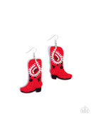 Western Webbing - Red Earrings - Paparazzi Accessories Earrings Bedazzle Me Pretty Mobile Fashion Boutique