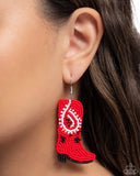 Western Webbing - Red Earrings - Paparazzi Accessories Earrings Bedazzle Me Pretty Mobile Fashion Boutique