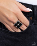 Window Whimsy - Black Ring - Paparazzi Accessories Ring Bedazzle Me Pretty Mobile Fashion Boutique