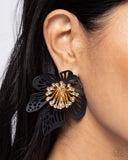 Wonderland Wallflower - Black Post Earrings - Paparazzi Accessories Post Earrings Bedazzle Me Pretty Mobile Fashion Boutique
