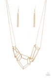 3-D Drama - Gold Necklace - Paparazzi Accessories Necklace Bedazzle Me Pretty Mobile Fashion Boutique