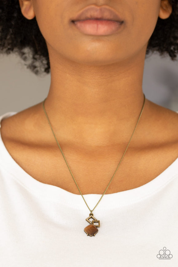 Stylishly Square - Brass Necklace - Paparazzi Accessories