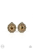 Flowering Dazzle - Brass Clip-On Earrings - Paparazzi Accessories