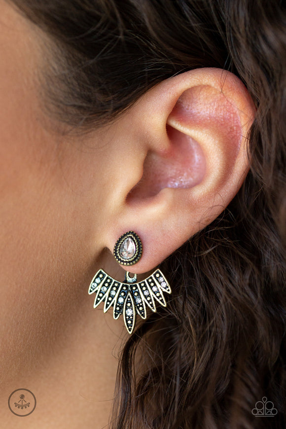 Wing Fling - Brass Post Earrings - Paparazzi Accessories