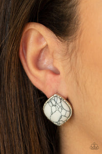 Marble Marvel - White Post Earrings - Paparazzi Accessories
