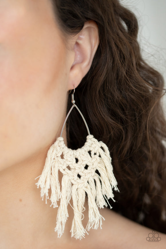 Oh MACRAME, Oh My - White Earrings - Paparazzi Accessories