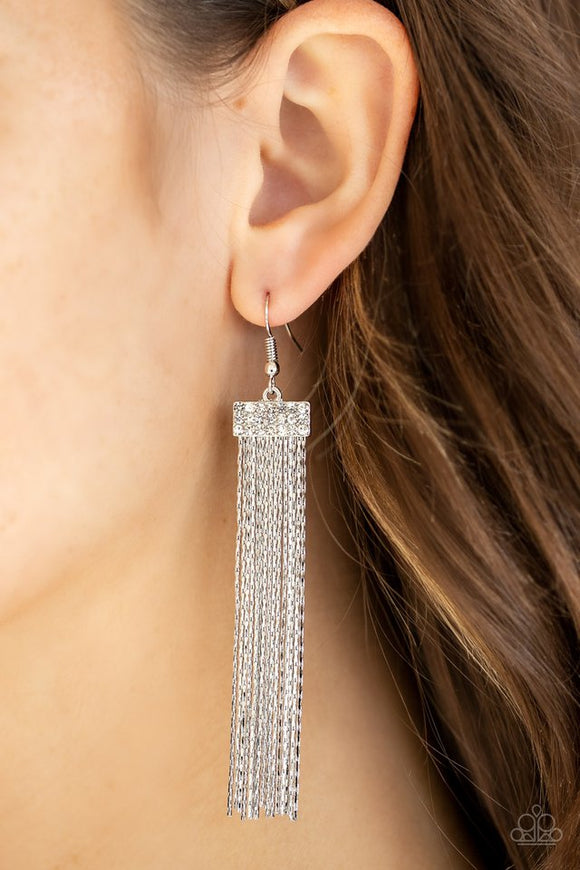 Twinkling Tapestry - White Earrings - Paparazzi Accessories