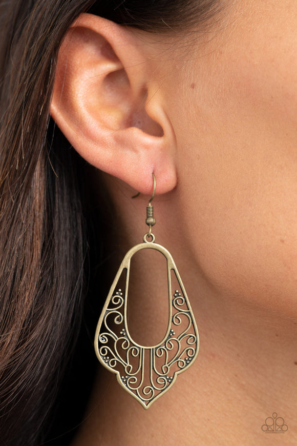 Grapevine Glamour - Brass Earrings - Paparazzi Accessories