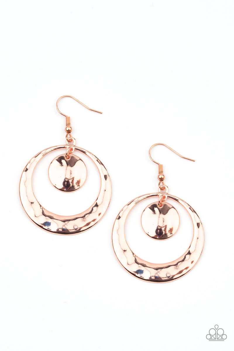 Rounded Radiance Copper Earrings Paparazzi Accessories Bedazzle Me Pretty Mobile Fashion
