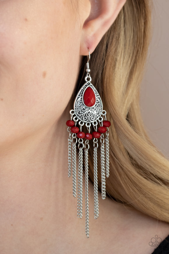 Floating on HEIR - Red Earrings - Paparazzi Accessories