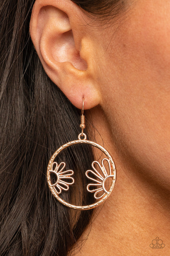 Demurely Daisy - Rose Gold Earrings - Paparazzi Accessories