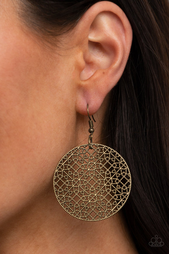 Metallic Mosaic - Brass Earrings - Paparazzi Accessories