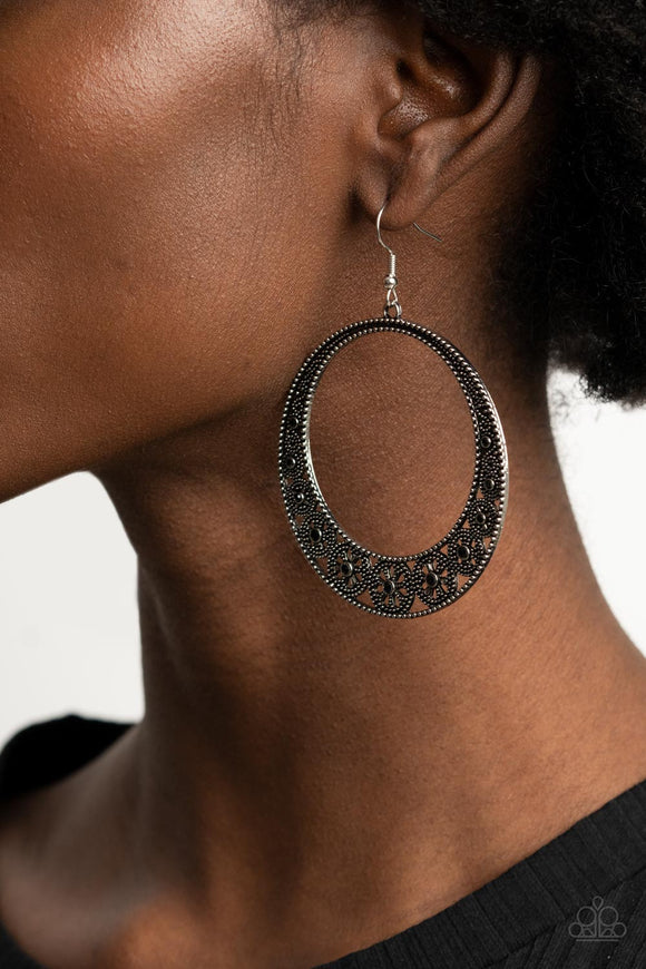 Bodaciously Blooming - Black Earrings - Paparazzi Accessories