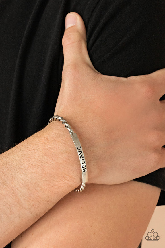Keep Calm and Believe - Silver Mens Bracelet - Paparazzi Accessories
