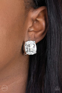 Bombshell Brilliance - White Clip-On Earrings - Paparazzi Accessories