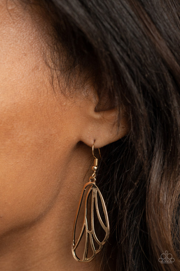 Turn Into A Butterfly - Gold Earrings - Paparazzi Accessories