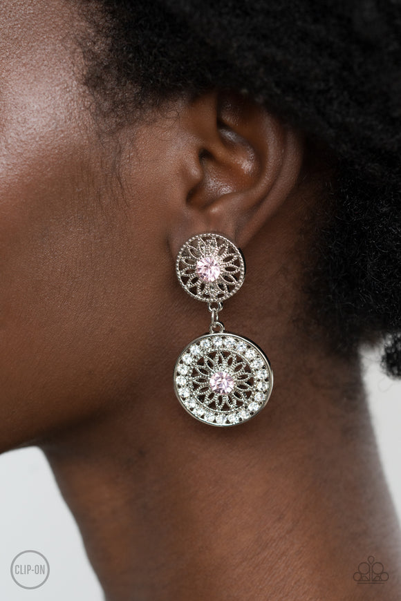 Life of The Garden Party - Pink Clip-On Earrings - Paparazzi Accessories
