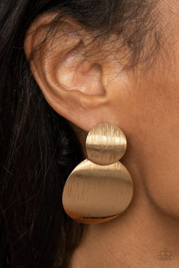Here Today GONG Tomorrow - Gold Post Earrings - Paparazzi Accessories