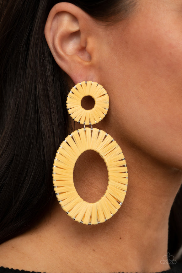 Foxy Flamenco - Yellow Post Earrings - Paparazzi Accessories