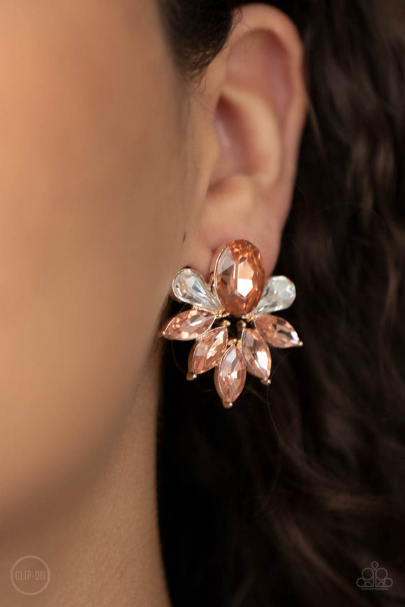 Fearless Finesse - Rose Gold Clip-On - Paparazzi Accessories