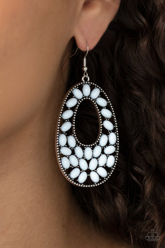 Beaded Shores - White Earrings - Paparazzi Accessories