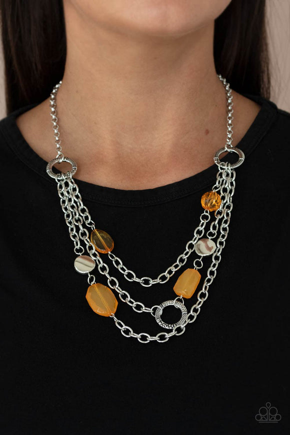 Oceanside Spa - Orange Necklace - Paparazzi Accessories