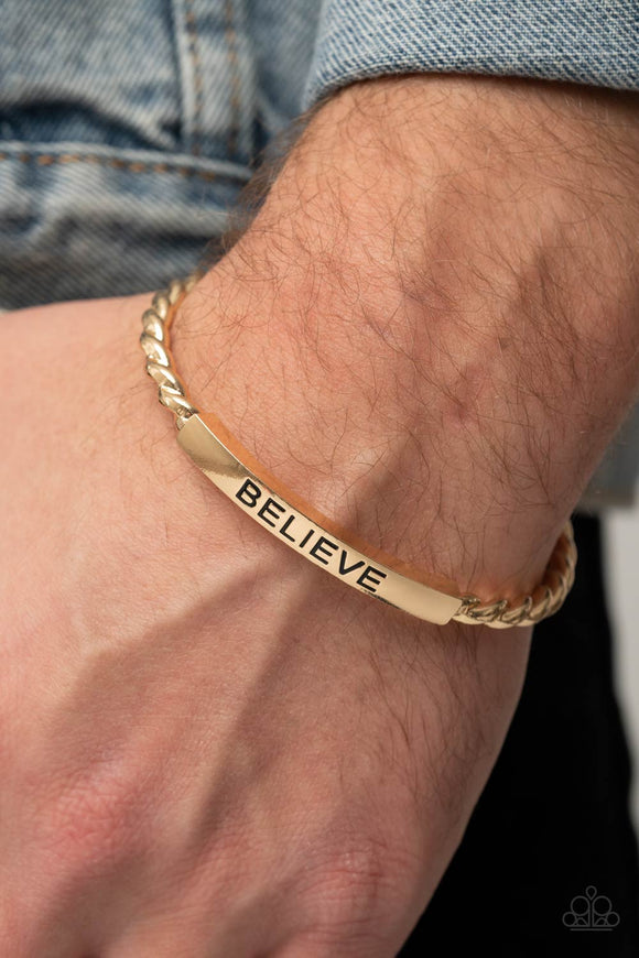 Keep Calm and Believe - Gold Mens Bracelet - Paparazzi Accessories