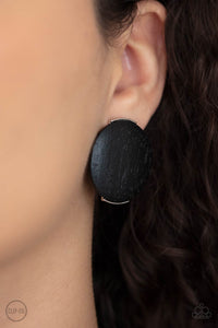 WOODWORK It - Black Clip-On Earrings - Paparazzi Accessories