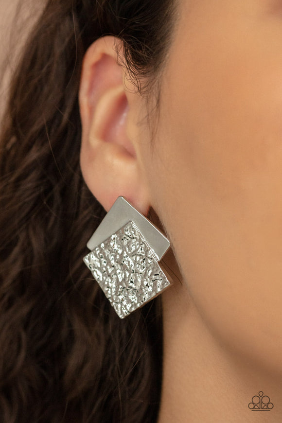 Square With Style - Silver Post Earrings - Paparazzi Accessories