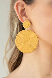 Circulate The Room - Yellow Post Earrings - Paparazzi Accessories