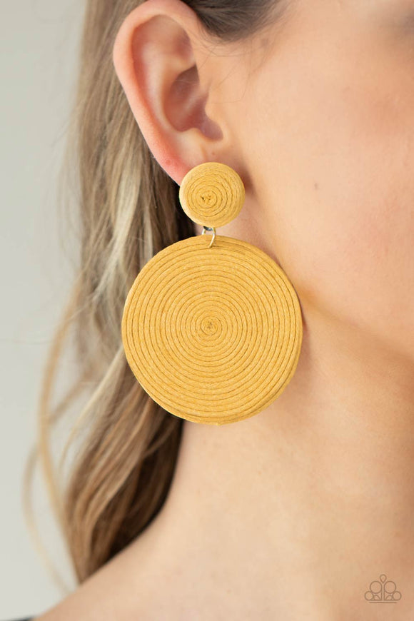 Circulate The Room - Yellow Post Earrings - Paparazzi Accessories