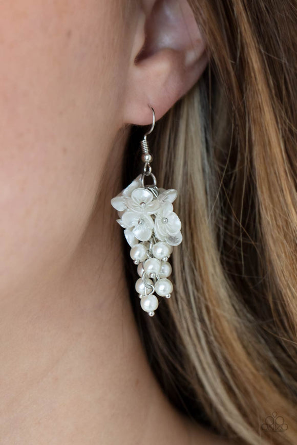 Bountiful Bouquets - White Earrings - Paparazzi Accessories