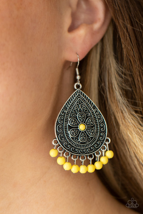 Blossoming Teardrops - Yellow Earrings - Paparazzi Accessories