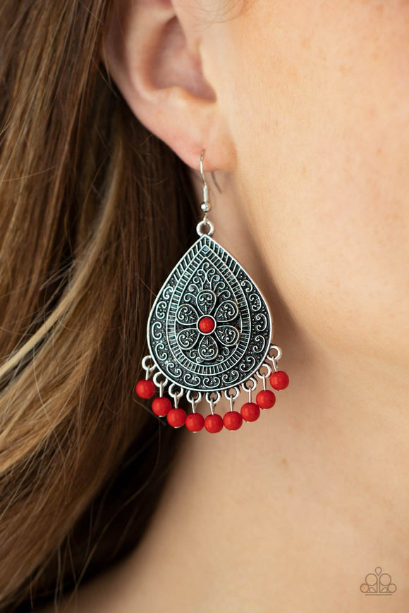 Blossoming Teardrops - Red Earrings - Paparazzi Accessories