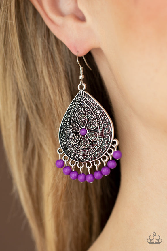 Blossoming Teardrops - Purple Earrings - Paparazzi Accessories