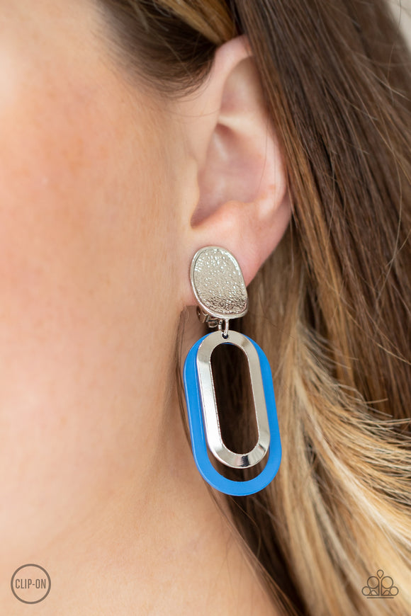 Melrose Mystery - Blue Clip-On Earrings Earrings - Paparazzi Accessories