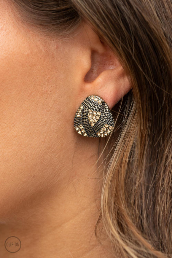 Gorgeously Galleria - Brass Clip-On Earrings - Paparazzi Accessories