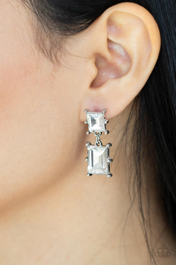 Cosmic Queen - White Post Earrings - Paparazzi Accessories