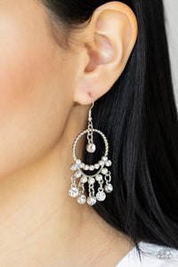 Cosmic Chandeliers - White Earrings - Paparazzi Accessories