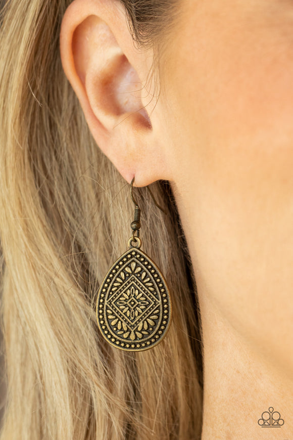 Mayan Mecca - Brass Earrings - Paparazzi Accessories