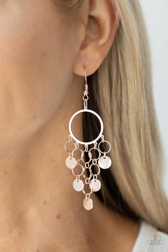 Cyber Chime - Rose Gold Earrings - Paparazzi Accessories