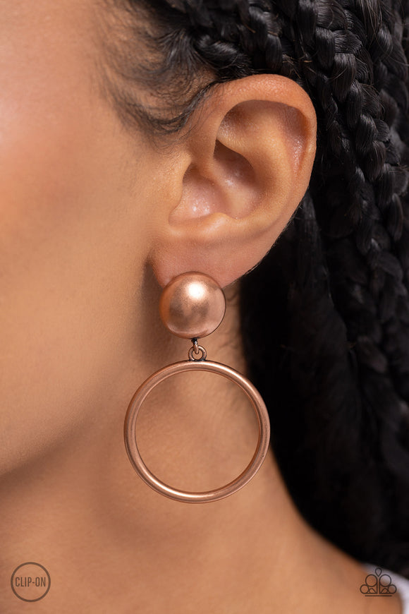 Classic Candescence - Copper Clip-On Earrings - Paparazzi Accessories