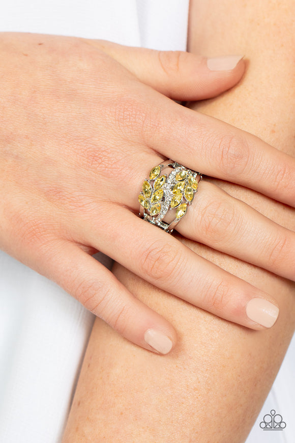 Luminously Leafy - Yellow Ring - Paparazzi Accessories