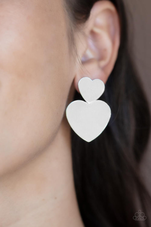 Heart-Racing Refinement - Silver Post Earrings - Paparazzi Accessories