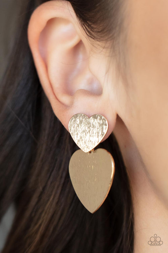 Heart-Racing Refinement - Gold Post Earrings - Paparazzi Accessories