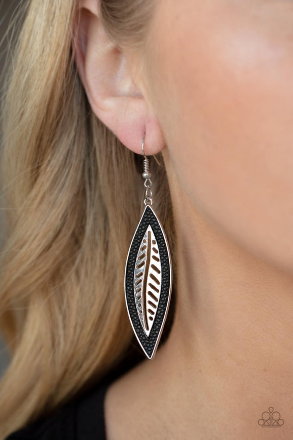 Leather Lagoon - Black Earrings - Paparazzi Accessories