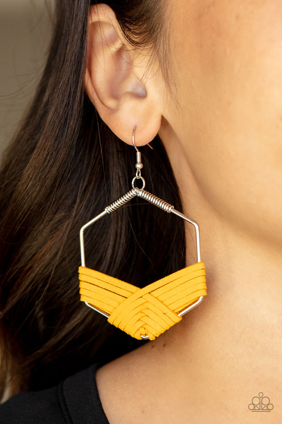 Suede Solstice - Yellow Earrings - Paparazzi Accessories