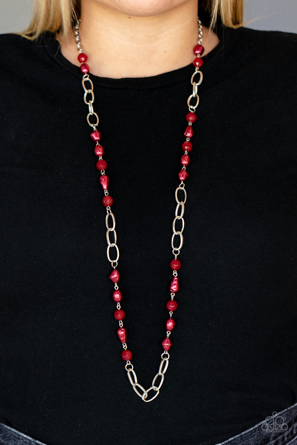 Tea Party Tango - Red Necklace - Paparazzi Accessories