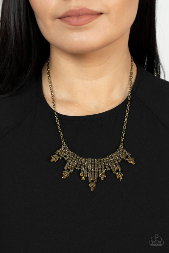 Skyscraping Sparkle - Brass Necklace - Paparazzi Accessories
